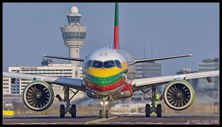 20230608 190633 6126617 AirBaltic A220-300 YL-CSK LithuanianFlag-colours-noseon AMS Q2